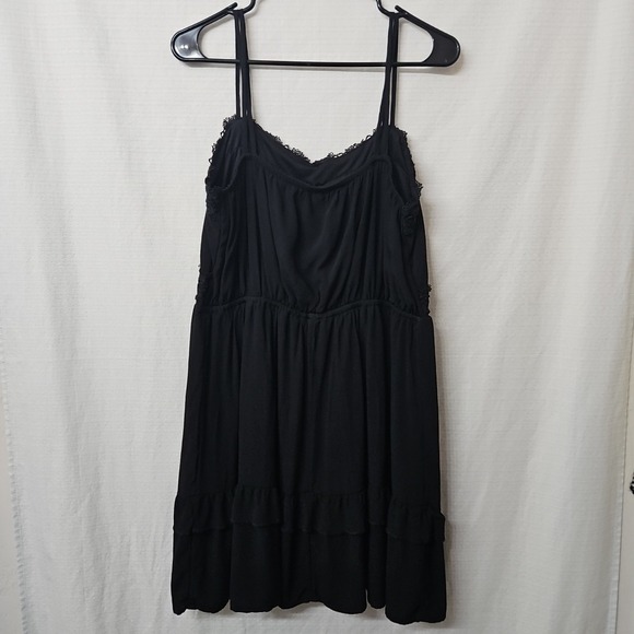 Womens Black Babydoll Mini Dress Ruffle Lace Y2k Style Vacation Cruise Beach - Picture 5 of 5